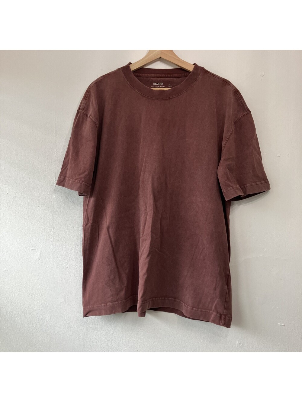 Hollister Heavyweight Boxy Fit Tee Mens Brown Crew Neck Soft 100% Cotton Large